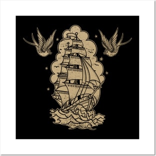 sailing ship and swallows variant Posters and Art